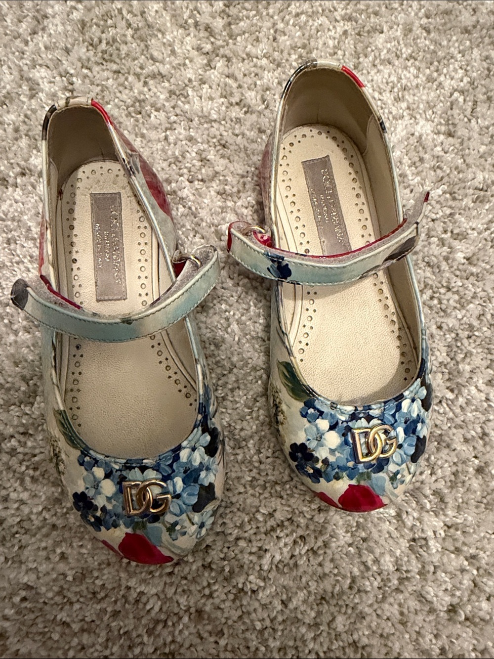 Dolce & Gabbana Girls Floral Mary Janes - White, Blue, Red